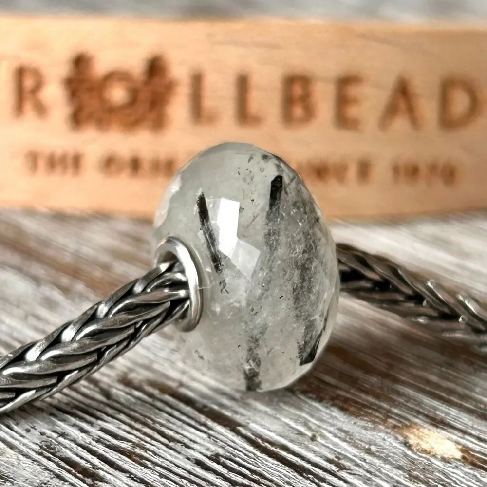 TROLLBEADS Tourmalinated Quartz Gemstone Facet RARE 2010 LAA 925 Black Rutilated